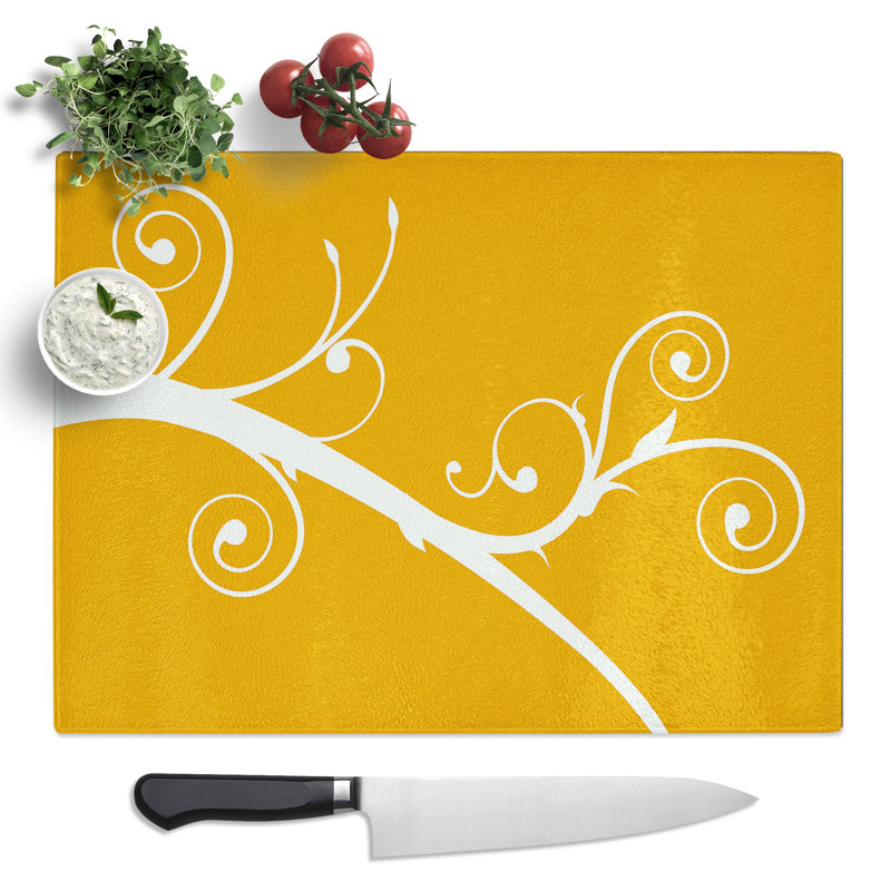 White Branch On Orange  Glass Chopping Board