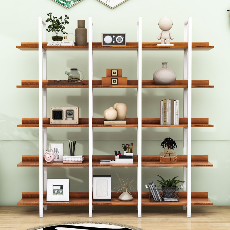 Bibliothèque de bureau à 5 niveaux, Blanc / brun, H 70,9 po x l 70,9 po x P 11,8 po