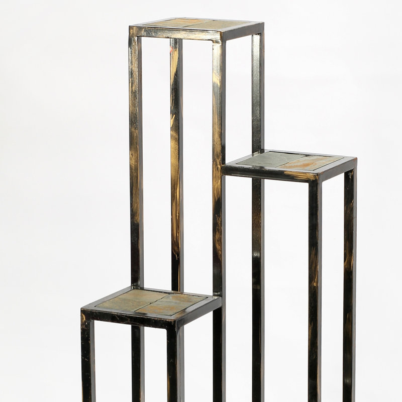 Support pour plante 47,25 "à 4 niveaux en pierre grise noire / dorée
