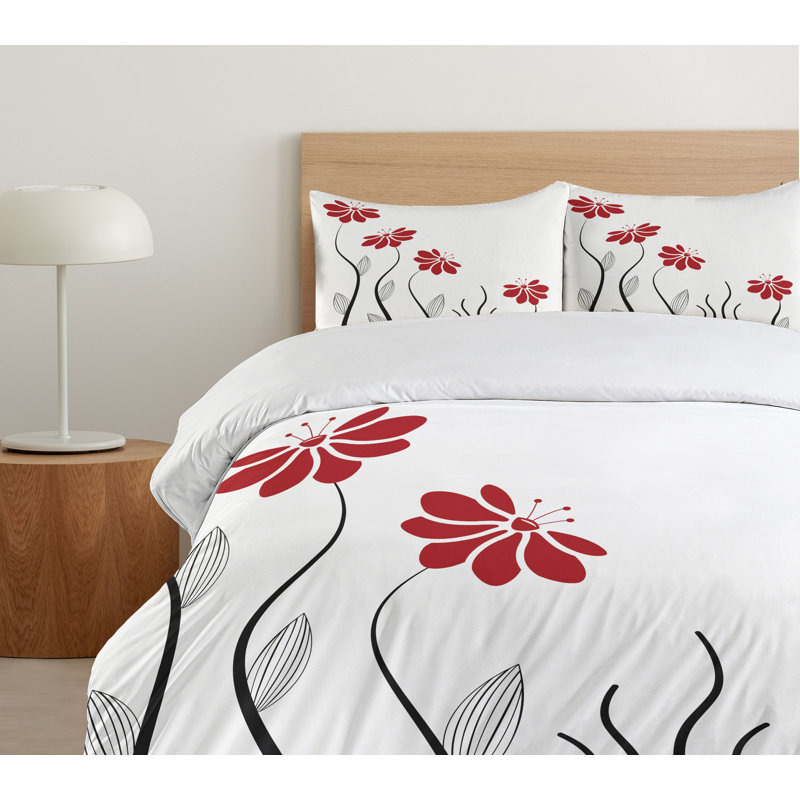 King Red and Black Floral Microfiber Duvet Cover Set