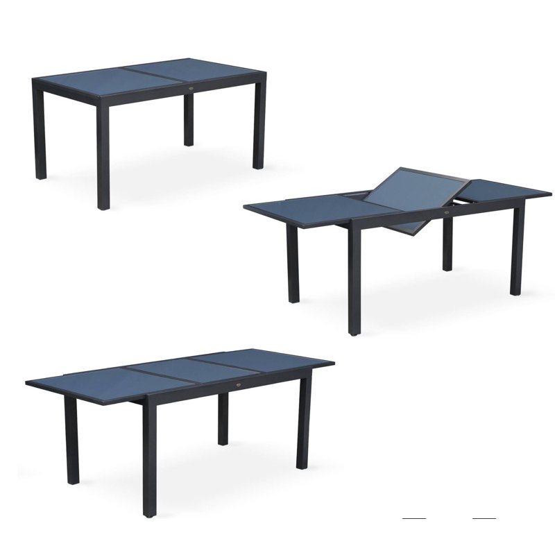 Dancer 6 - Person Patio Dining Set with Extendable Rectangular Table, Black/Charcoal Grey