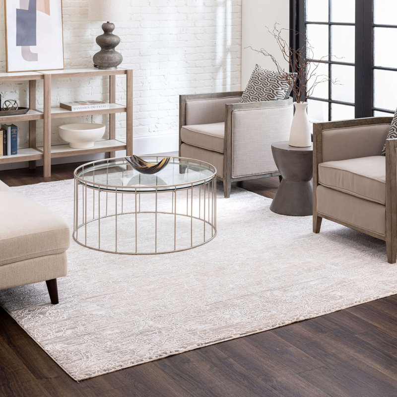 Gray and Beige Abstract Washable 5' x 7' Viscose Area Rug