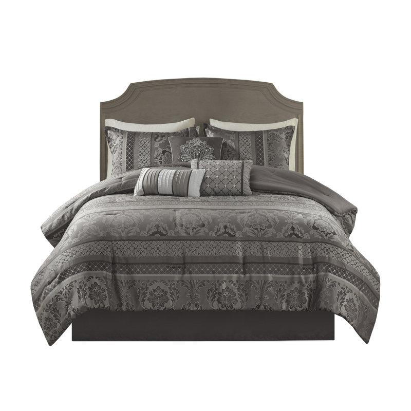 Ensemble de literie 7 pièces - très grand luxe gris, Édredon de très grande taille et 6 pièces suppl, Gris