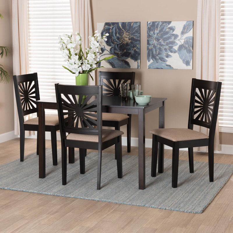 4 - Person Four Leg Dining Set, Espresso Brown, Espresso Brown/Beige