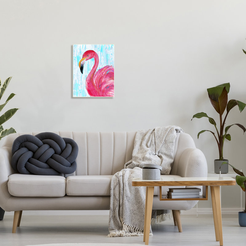 Preened Glamorous Flamingo Shabby Bird Painting on MDF Wood, 13 x 19