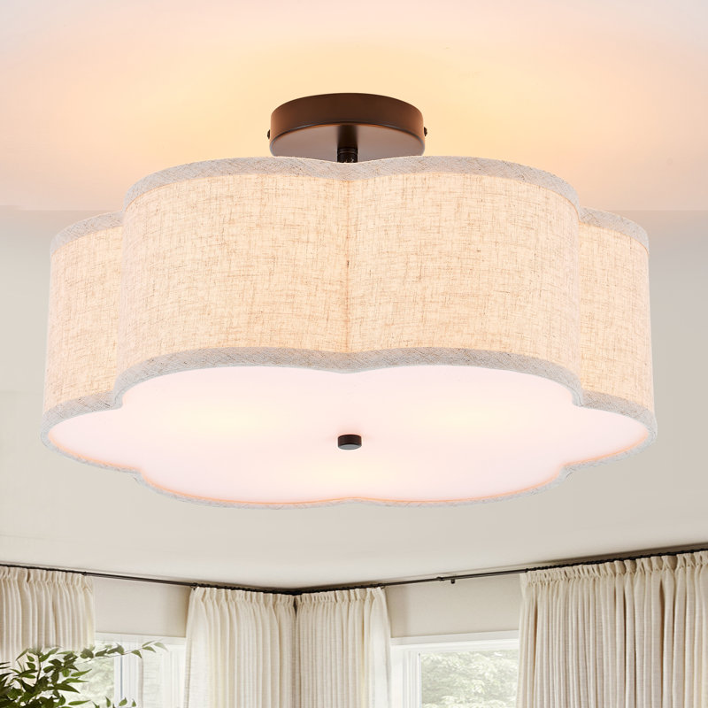 Plafonnier semi-encastré 3 lumières en lin moderne, Noir mat