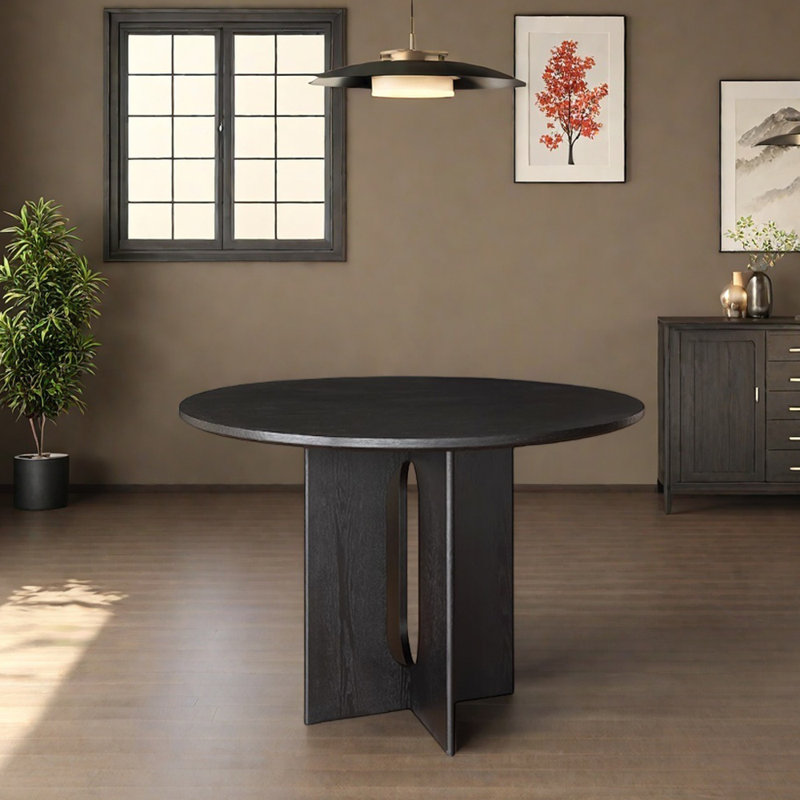 Table ronde simple en bois de frêne noir texturé, H 29,52 po x L 39,37 po x l 39,37 po