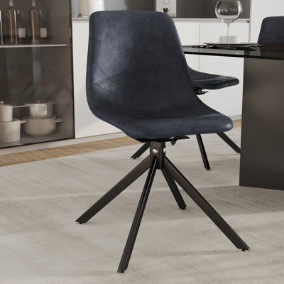 Matthew Leather Dining Side Chair With 360-Degree Swivel And Powder-Coated Iron Legs Matthew Collection by George Oliver