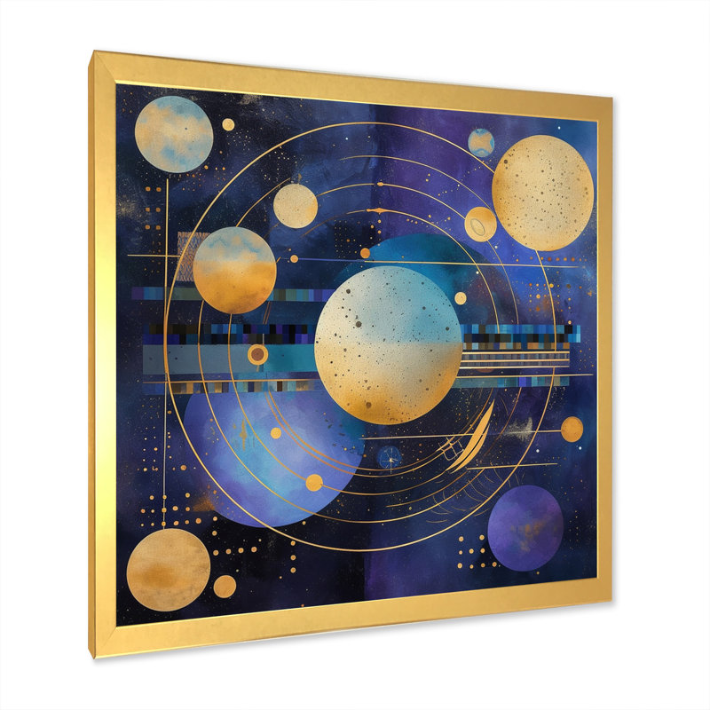Impression sur toile mauve, jaune et galactique, H 36 po x l 36 po x P 1,5 po, Encadrement doré