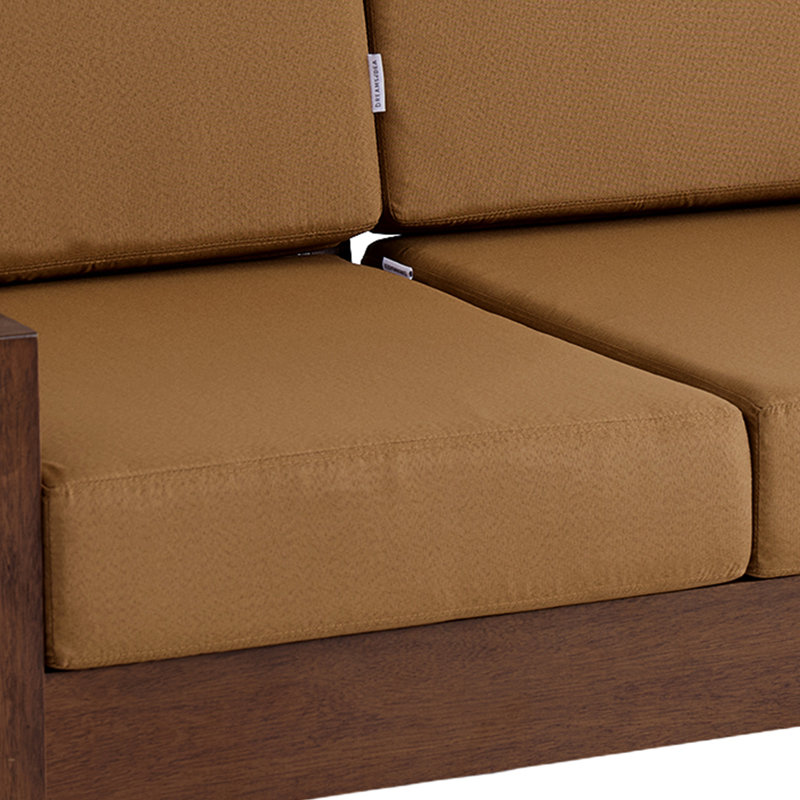 Causeuse d'extérieur en bois de teck massif Gustina avec coussin et accoudoirs, Light Brown, Brun clair gris