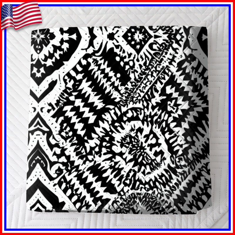 Couvre-lit matelassé noir et blanc à motif géométrique toutes tailles, Grand lit