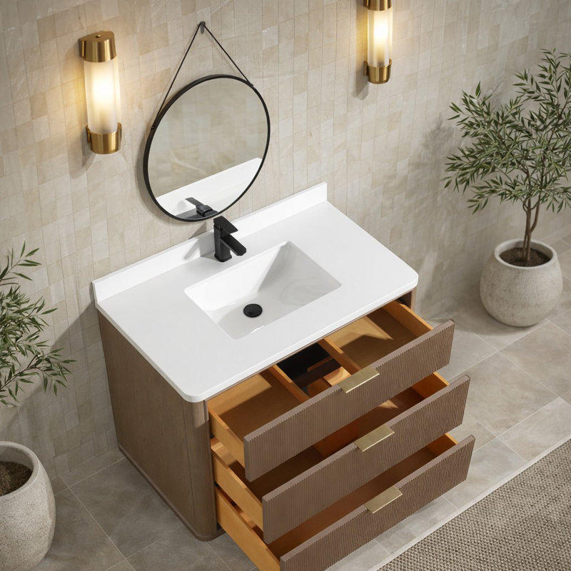 Aria 36'' Single Bathroom Vanity With Engineered Quartz Top, 36"