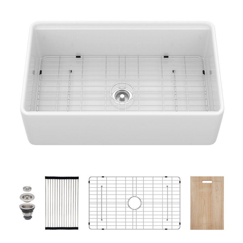 Évier de cuisine de ferme en céramique à simple cuve 33 "x 20" avec accessoires Topcraft
