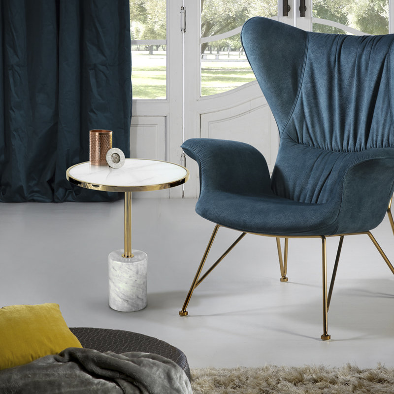 Pelham Block End Table, White/Gold