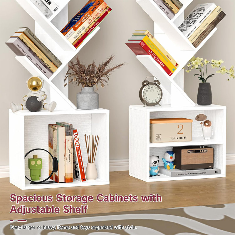 Bookcases With Led Light And Remote Control, 7-tier 2 Drawer Column Floor Lamp, Walnut Wood