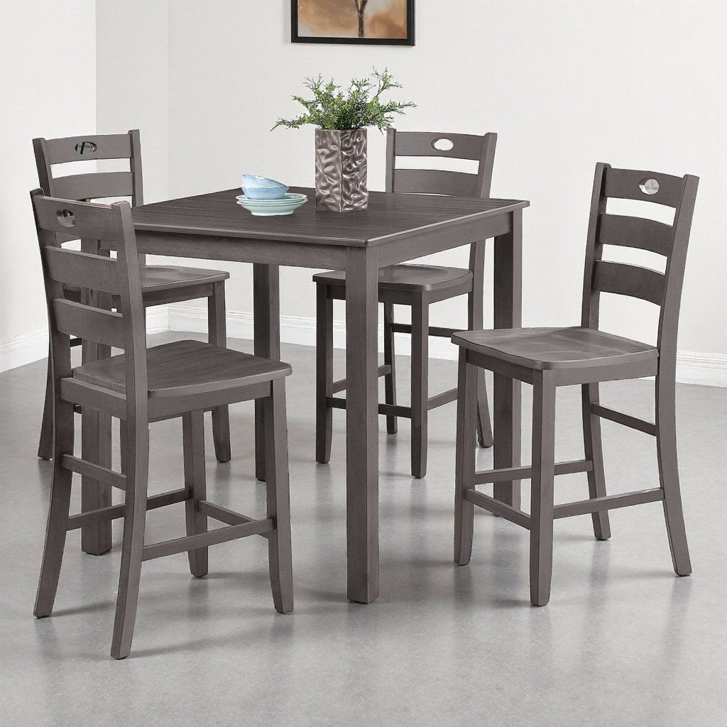 Lay Back Table Lark Manor™ Brown Finish 5pc Dining Table Set - 1 Counter Height Table ...