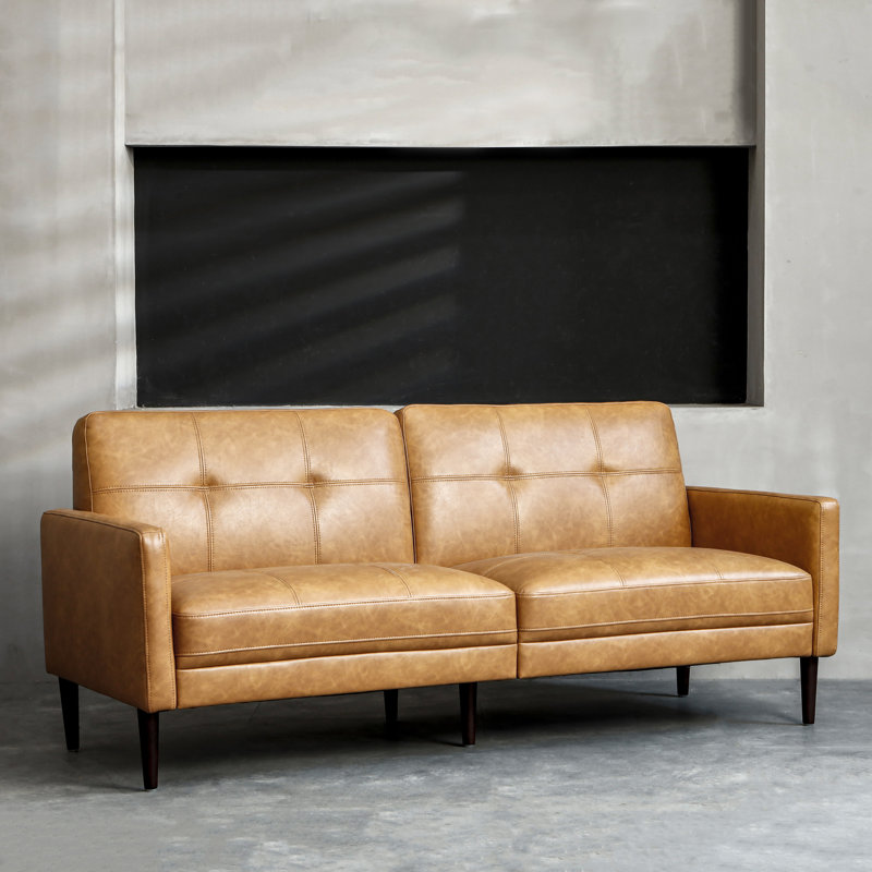 Bharati Leather Sofa, Brown Faux Leather
