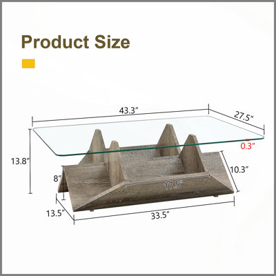 Table basse en verre trempé et panneau de fibres à densité moyenne avec grain de bois sculpté et couteau