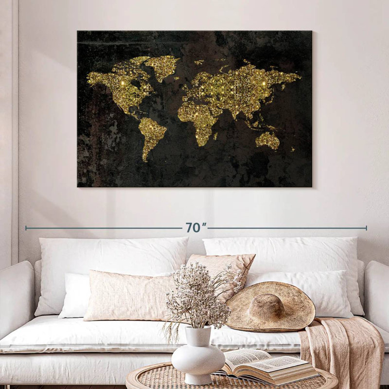 Carte du monde Aliaz Glitzy Gold, H 32 po x l 48 po