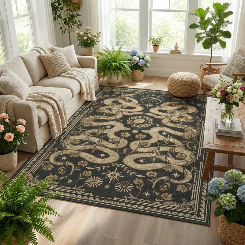 Living Room Rug  Snake Area Rug, Non Slip Washable Rugs with Soft Stain Resistant Low Pile Design, Non-Shedding Floor Carpet for Dining Room Nursery