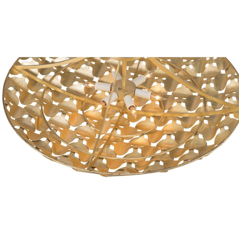 Plafonnier lustre cylindrique en cage 6 lumières, H 60 po x l 48 po x P 48 po, Laiton brossé