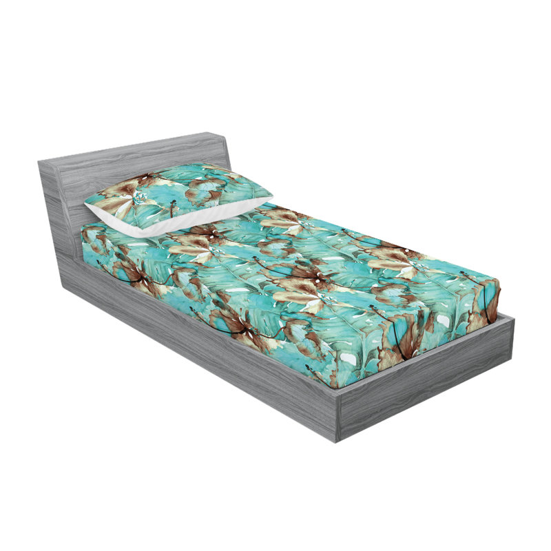 Drap-housse et taies décoratives 3 pièces Ambesonne, Turquoise, brun pastel / floral