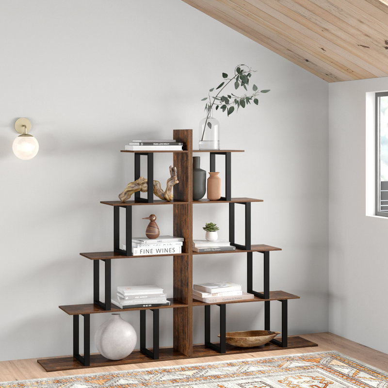 Amill Corner Shelf Unit，Set of 2 Ladder Shelving Unit, Brown/Black