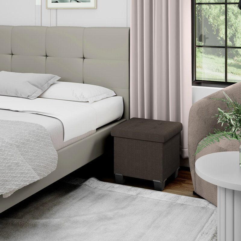Banc avec rangement Macklen, Mélange de lin brun, H 15 po x l 15 po x P 15 po