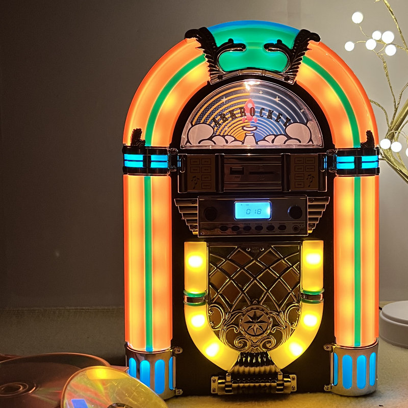 Retro Black and Yellow Mini Jukebox CD Player with Bluetooth