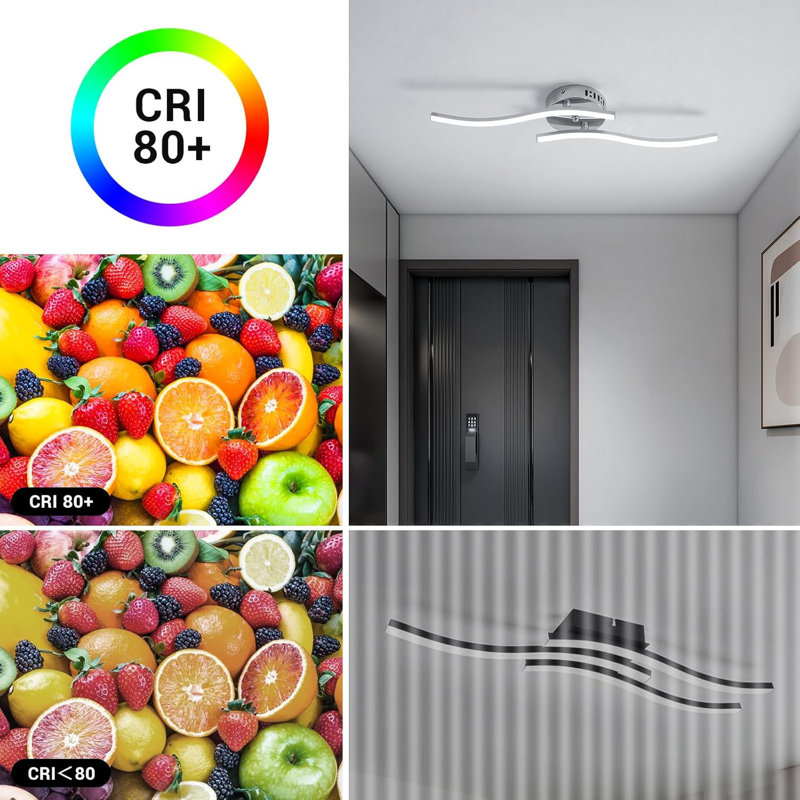 Silver 52cm Modern Wave LED Flush Ceiling Light