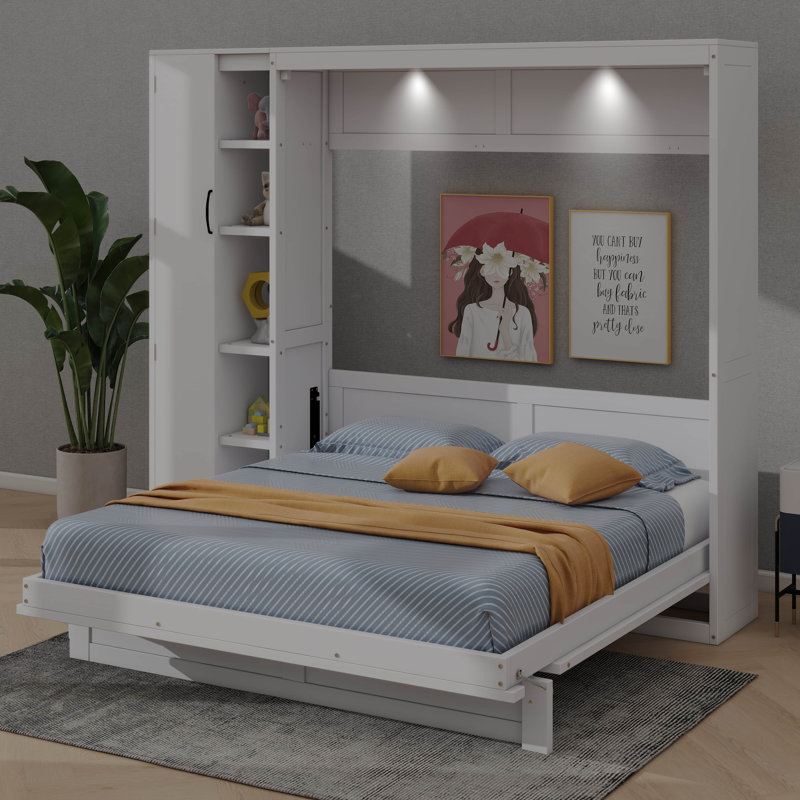 Lit escamotable avec tablettes, armoire et lumières DEL Gulshara, Grand, gris