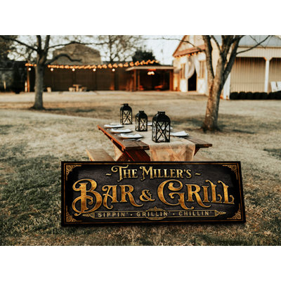 Bar & Grill Sign Family Name Personalized on Canvas