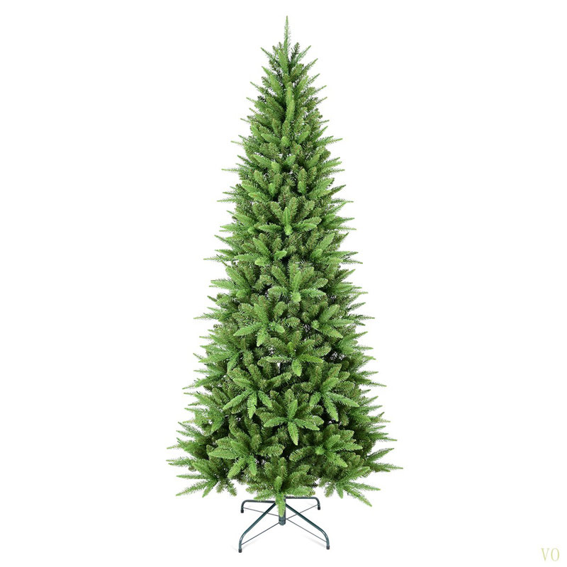 Arbre de Noël mince de 7,5 pi - 1396 pointes, branches en PE + PVC, conception à charnières pour une installation facile, support en métal stable - idéal pour les coins et les petits espaces