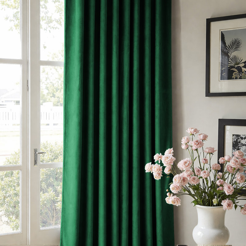 Alsey 100% Velvet Blackout Eyelet Ready Made Curtains & Drapes with matching Tie Backs, (117 Width X 137 Height) cm, Emerald