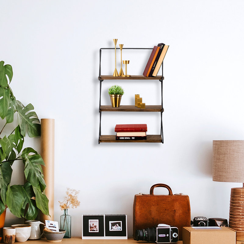 Modern Wall Shelf Set (3 Pieces), Black & Walnut, 23.6 x 5.5 x 5.9 Inches | 100% Spruce Wood & Metal Frame, Thickness: 0.6 in & 0.2 in | Stylish Industrial Design, Perfect for Home or Office Decor, Holds Up to 8.8 lbs