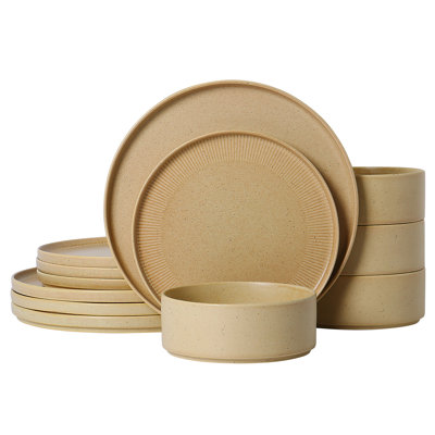 Antique Vein 12 Piece Stoneware Dinnerware Set, Service For 4