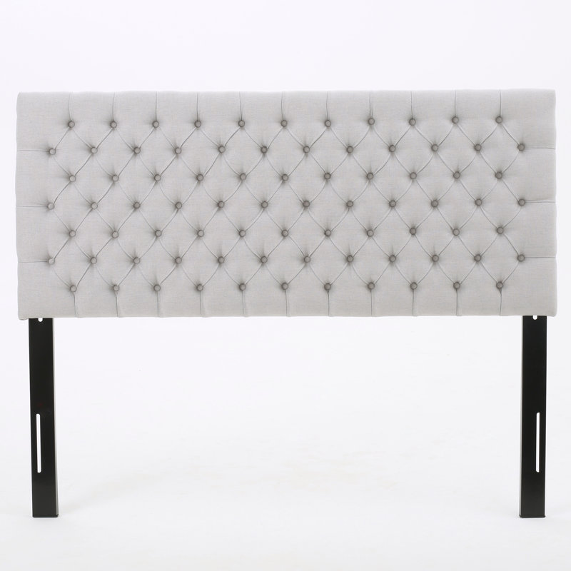 Light Grey Fabric Queen Size Headboard - Tufted Button Design, Adjustable Solid Wood Frame & Metal Legs, Light Gray
