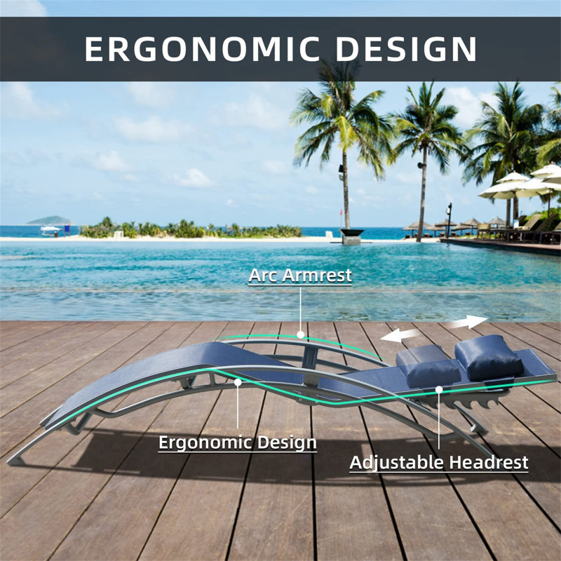 Ensemble de 3 chaises longues pour piscine, Bleu