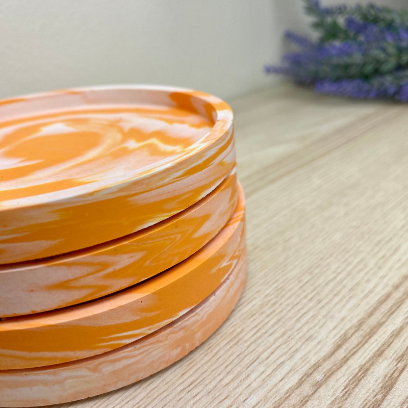 Stoneware Round 4 Piece Coaster Set, Orange