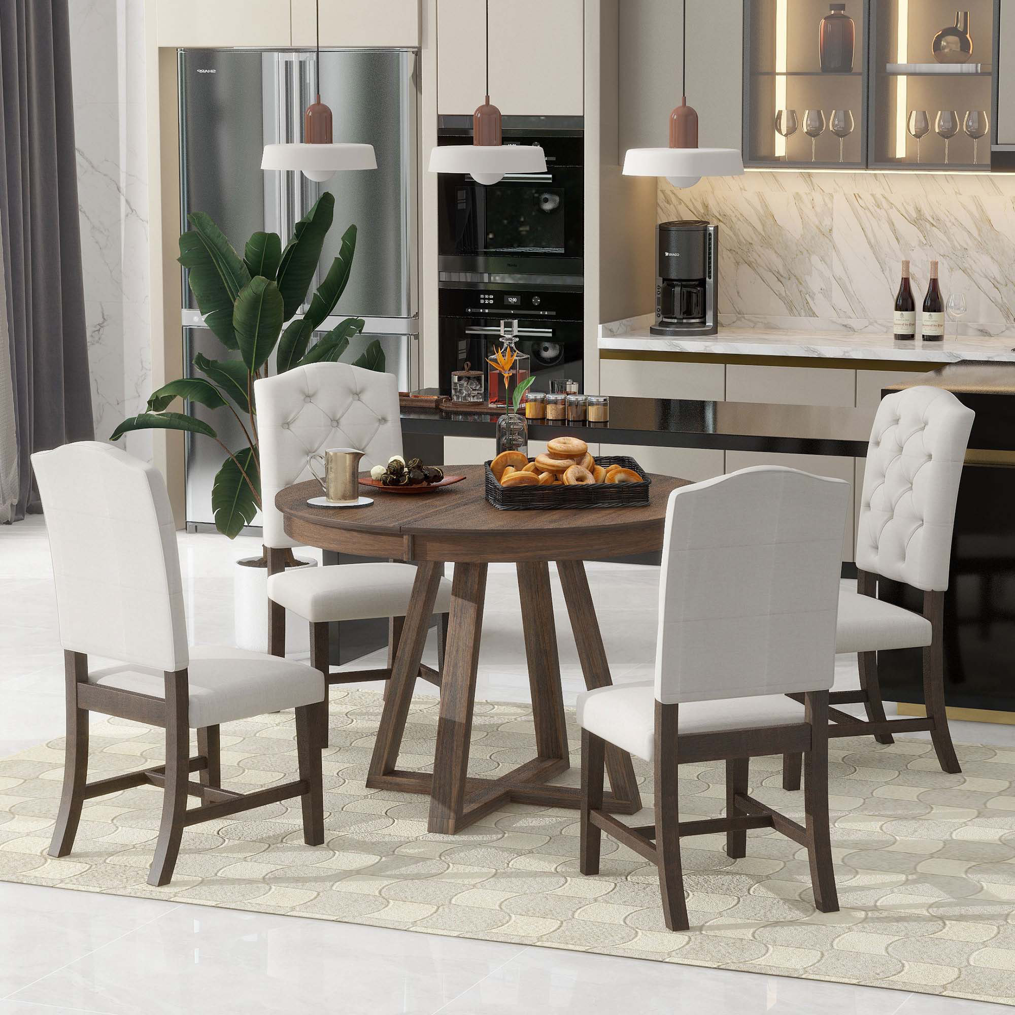 Lark Manor 5-Piece Retro Functional Dining Set, Round Table with a 16"W ...