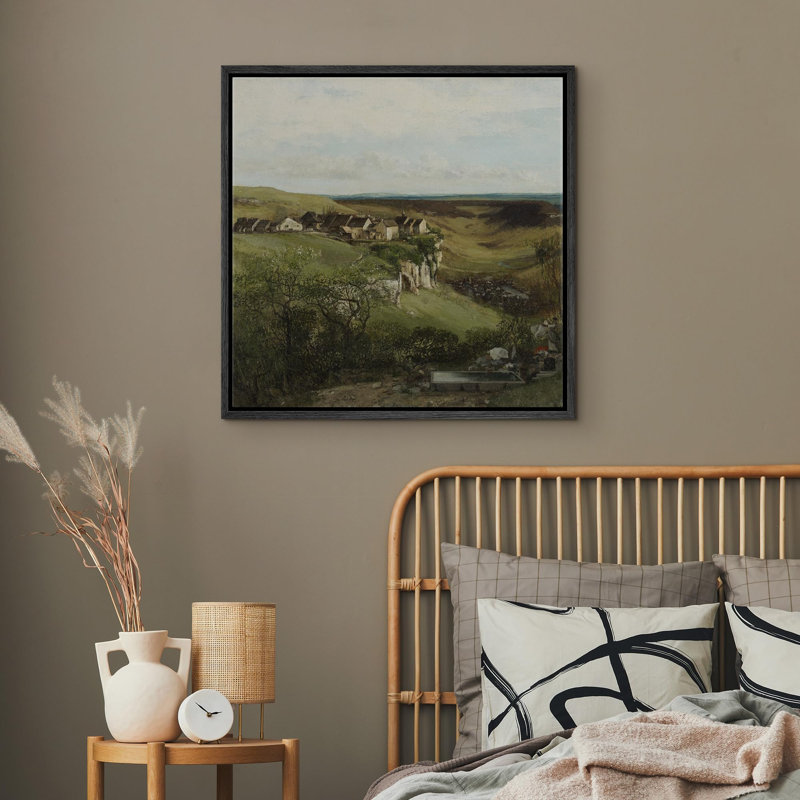 «Rustic Village By The Hillside», reproduction d'art sur toile, Toile noire, H 24 po x l 24 po