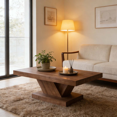 47" Modern Cross Leg Coffee Table, Sturdy X-Shape Design, Solid Wood Veneer, Large Living Room Center Table with Ample Storage Space, Walnut