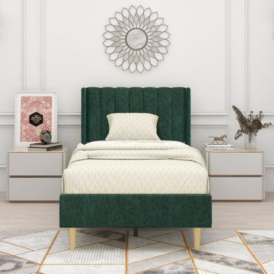 Eriksay Low Profile Upholstered Platform Bed with Wingback Headboard