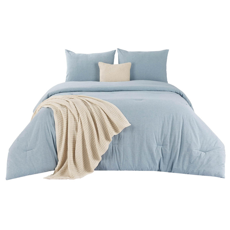 Bedsure Cotton Comforter with Throw Waffle Blanket and Decorative Pillow,Bedding Comforter Sets, Olive Green