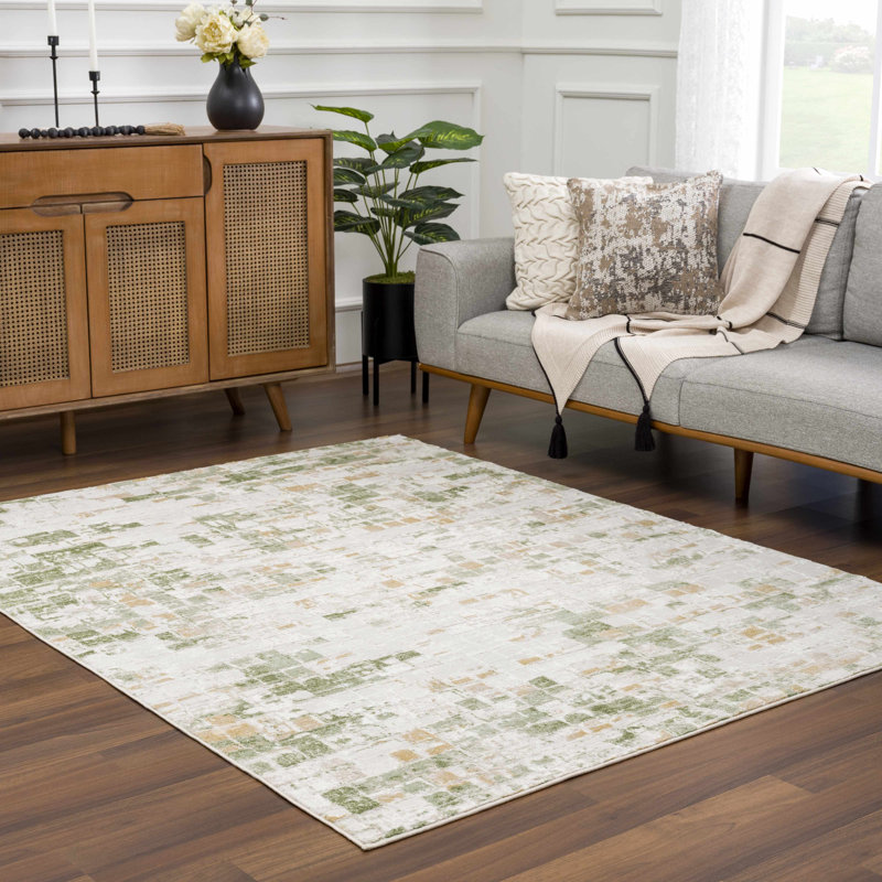 Tiemeyer Abstract Checkered Green Area Rug, Rectangle 7'10" x 10'