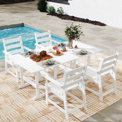 5-Piece-HDPE Outdoor-Table-And-Chairs With Removable Armrests