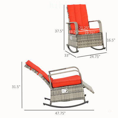 Fauteuil inclinable à bascule d'extérieur en rotin avec coussins moelleux et repose-pieds ajustables pour une détente optimale