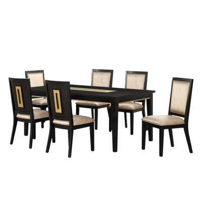 7 Piece Wooden Dining Set With Glass Top In Espresso