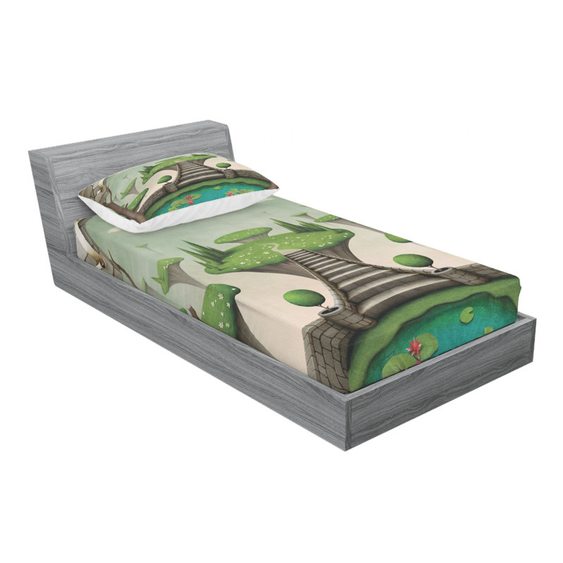 Microfiber Patterned Fitted Sheet, Twin Fitted Sheet with 1 Pillowcase