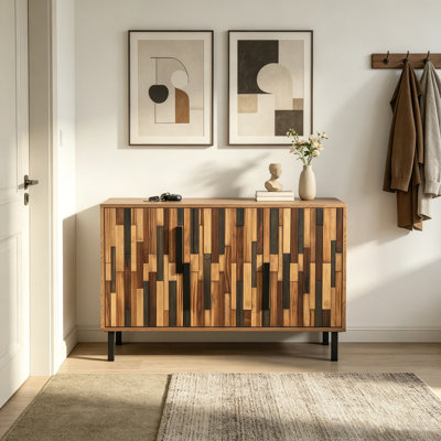 47.24" Sideboard With Straight Wood Pattern, Modern Accent Cabinet